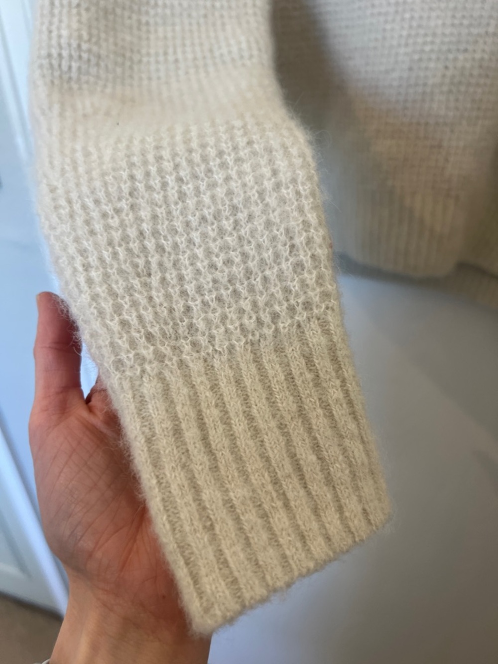Everlane The Alpaca Waffle-Stitch Cropped Polo Sweater in Almond - Picture 4 of 8